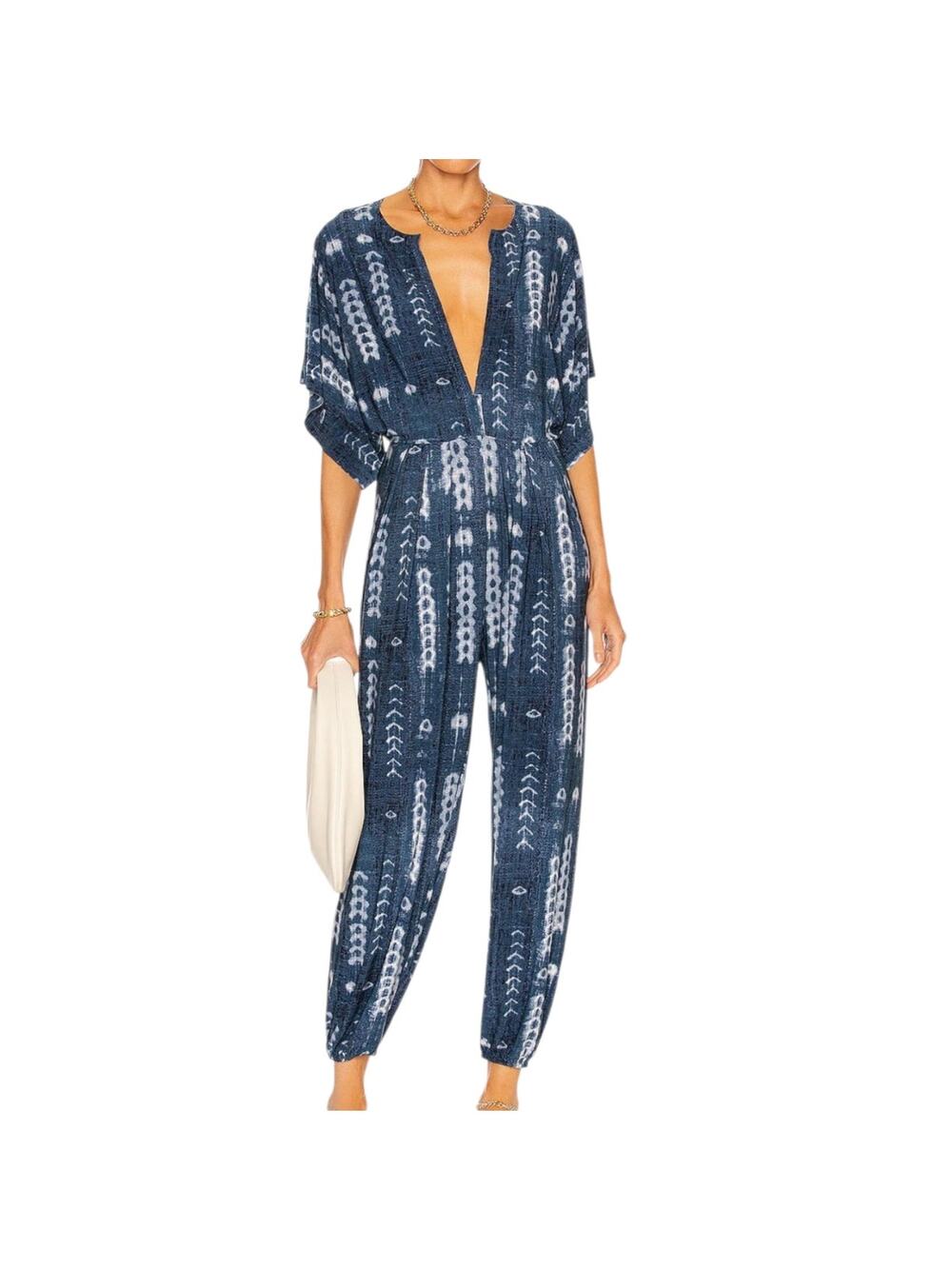 Norma Kamali Rectangle Jog Jumpsuit Arrows Blue White NWT Size XL Ikat Playsuit